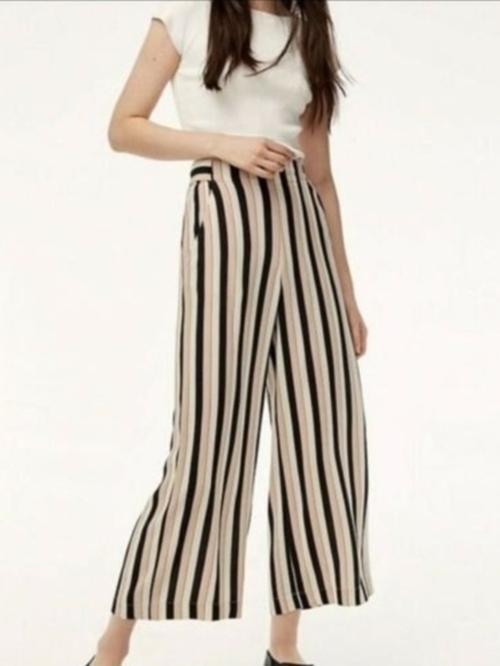 Aritiza Wilfred Faun Small Palazzo Pant High-Rise Wide Leg Striped Front Tie - Picture 2 of 8